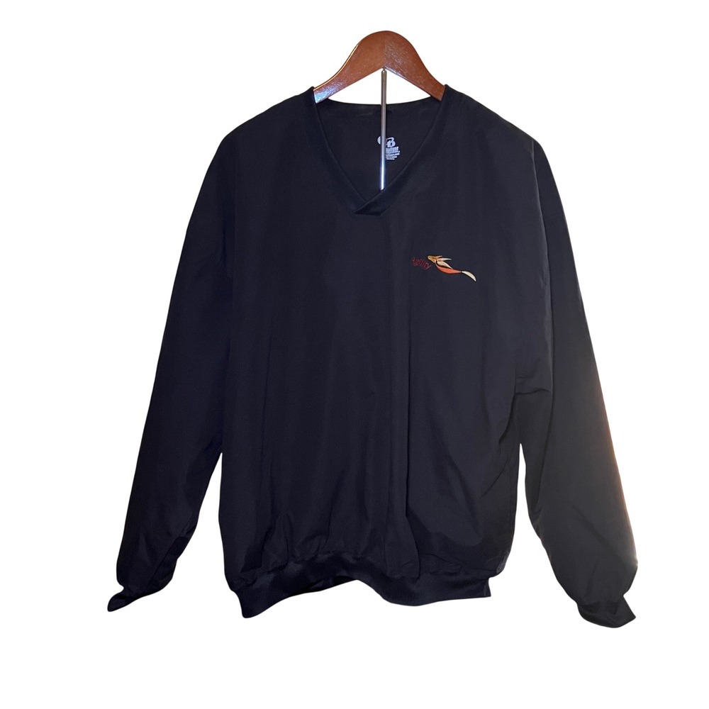 Mens Size L Badger Sport V Neck Pullover Windbreaker Black Golf Activewear